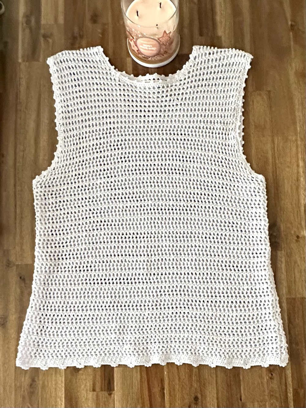 Sleeveless Crochet Tank Top White Slight Lavender Hue Boutique Minimalist Boho